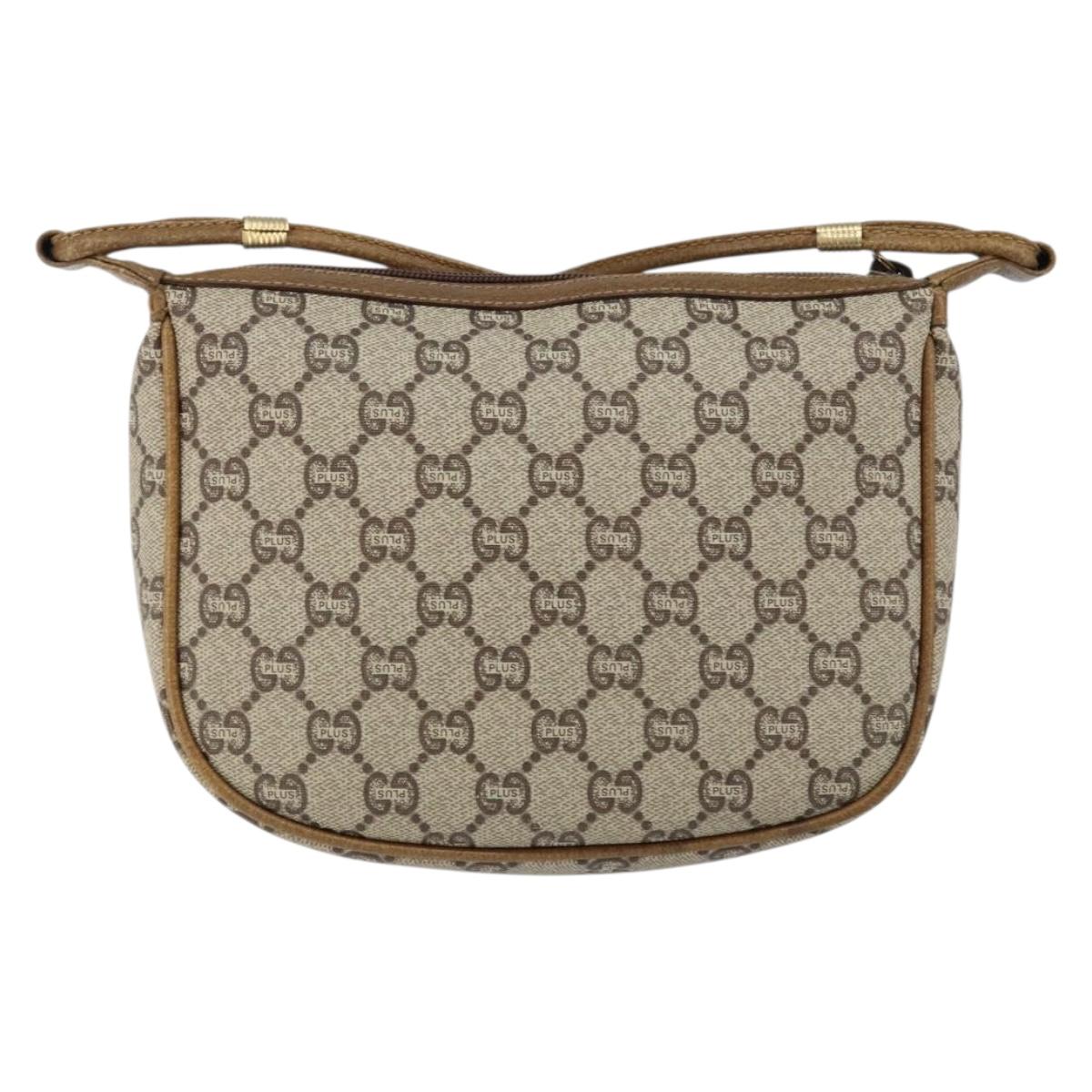 GUCCI GG PLUS Canvas Shoulder Bag PVC Leather Beige Auth th6401