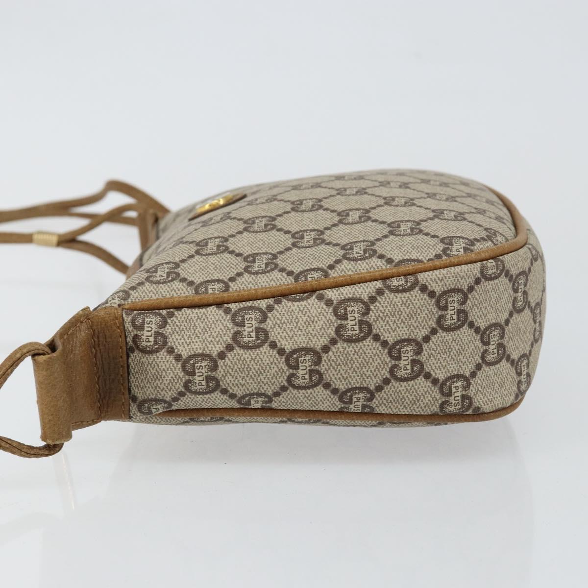 GUCCI GG PLUS Canvas Shoulder Bag PVC Leather Beige Auth th6401