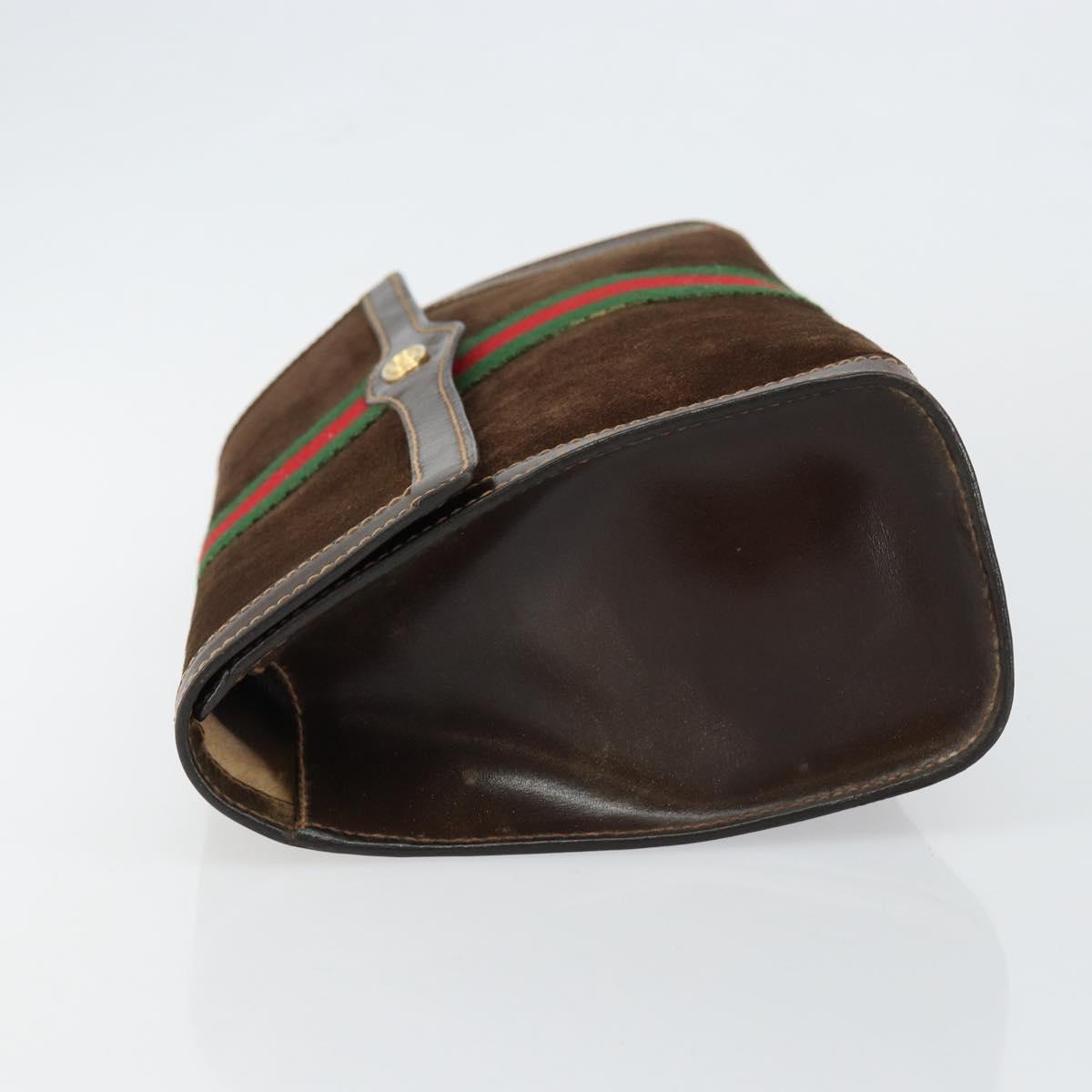 GUCCI Sherry Line Clutch Bag Suede Brown Green Red Auth th6403