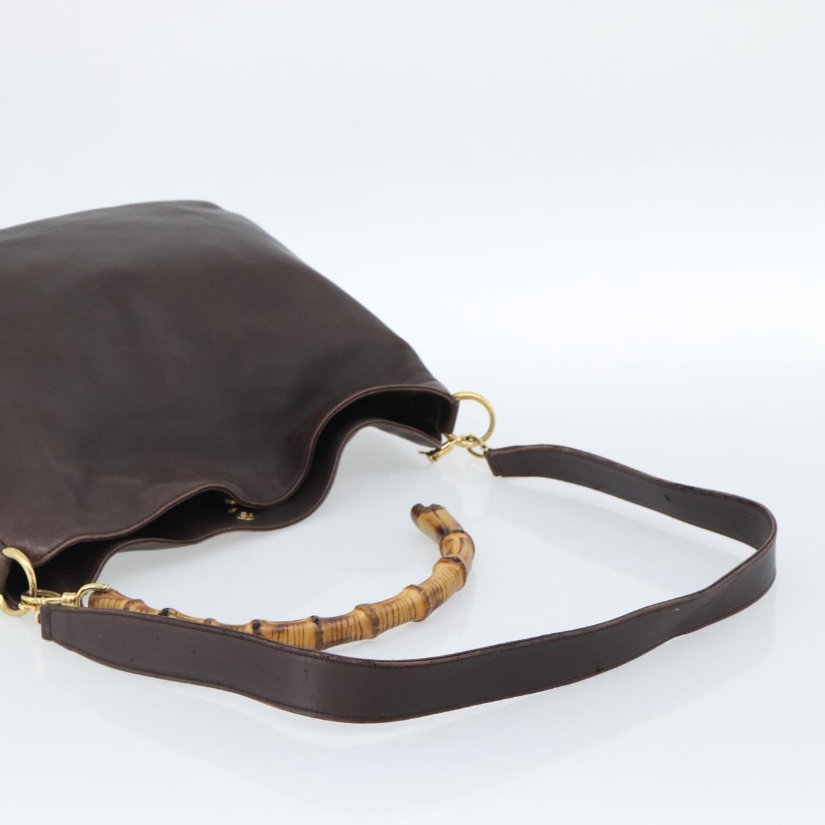 GUCCI Bamboo Shoulder Bag Leather 2way Brown Gold Auth th6404