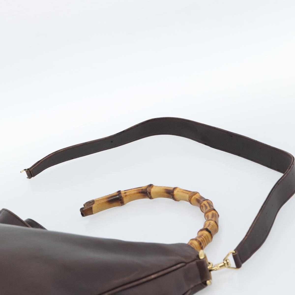 GUCCI Bamboo Shoulder Bag Leather 2way Brown Gold Auth th6404