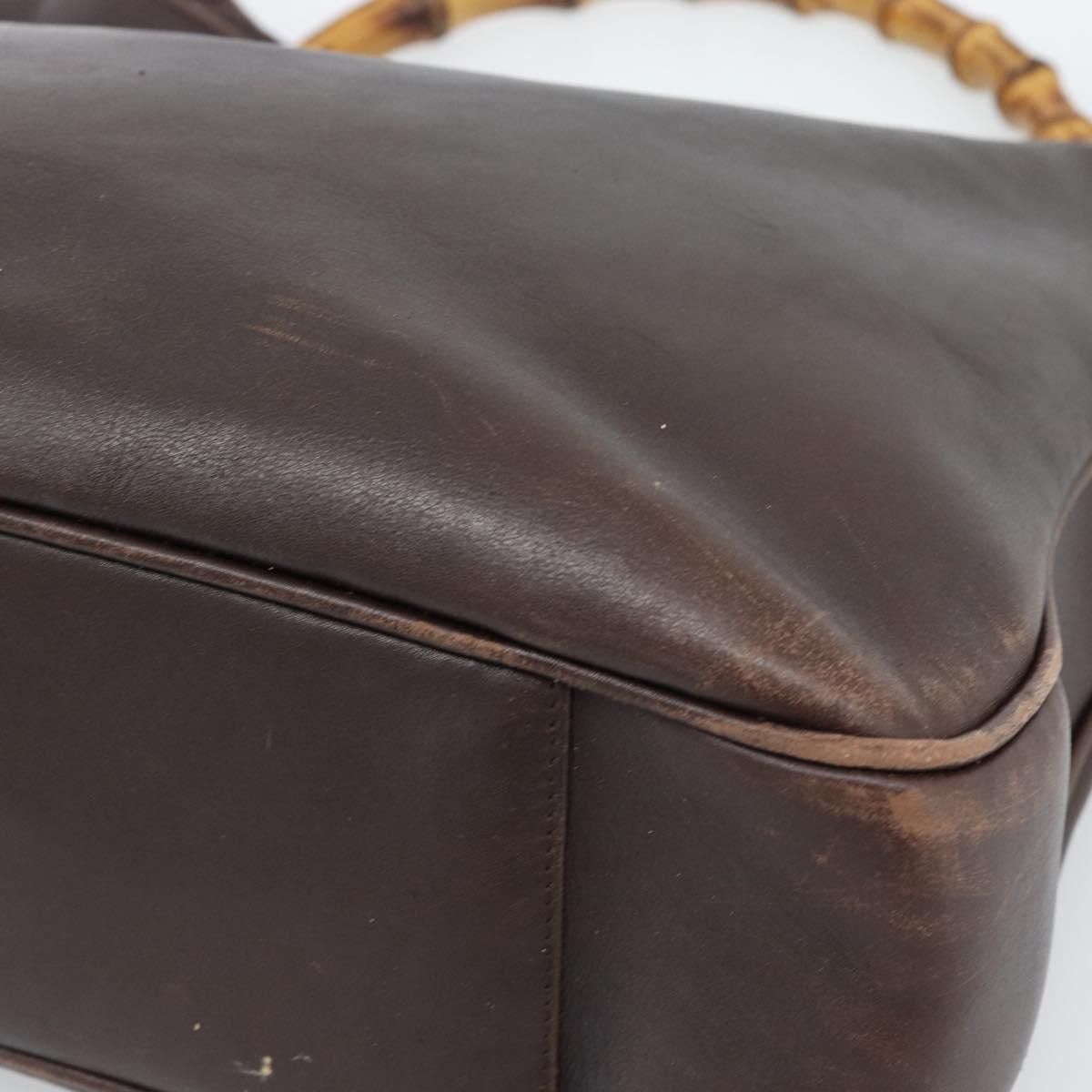 GUCCI Bamboo Shoulder Bag Leather 2way Brown Gold Auth th6404