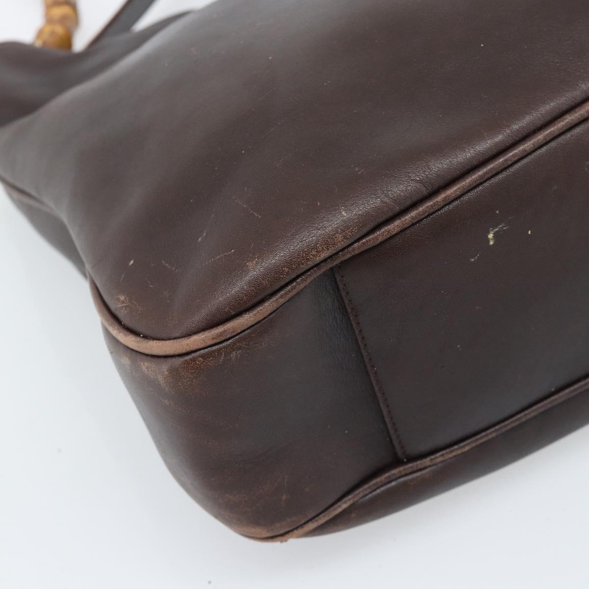 GUCCI Bamboo Shoulder Bag Leather 2way Brown Gold Auth th6404