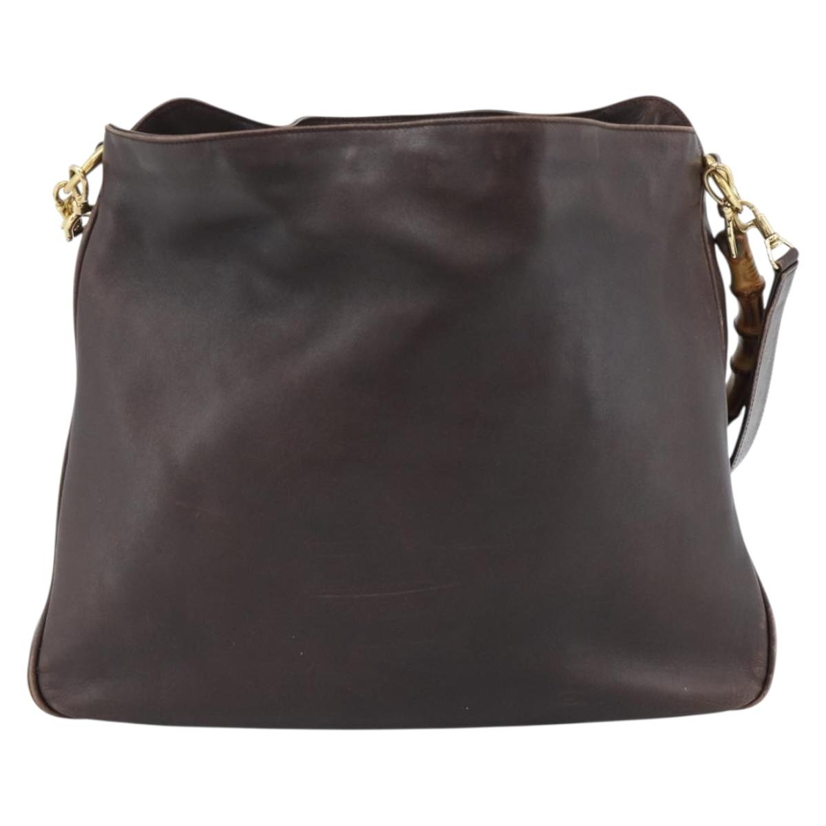 GUCCI Bamboo Shoulder Bag Leather 2way Brown Gold Auth th6404