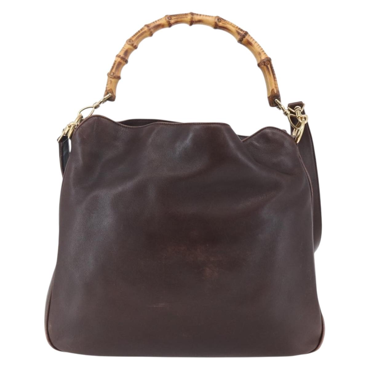 GUCCI Bamboo Shoulder Bag Leather 2way Brown Auth th6404