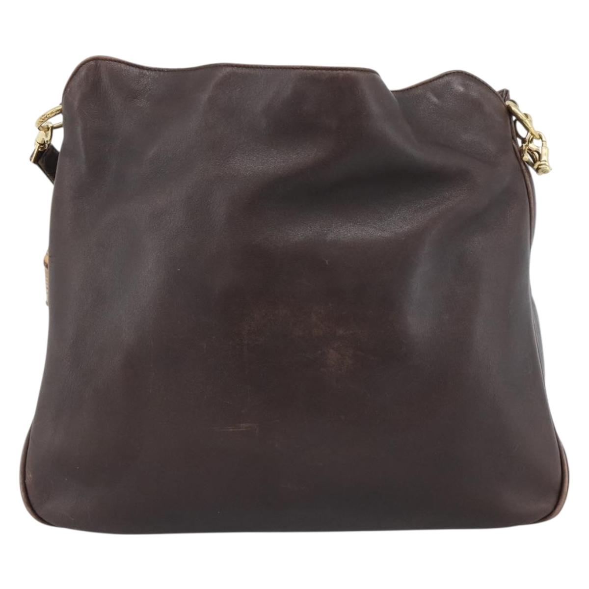 GUCCI Bamboo Shoulder Bag Leather 2way Brown Gold Auth th6404