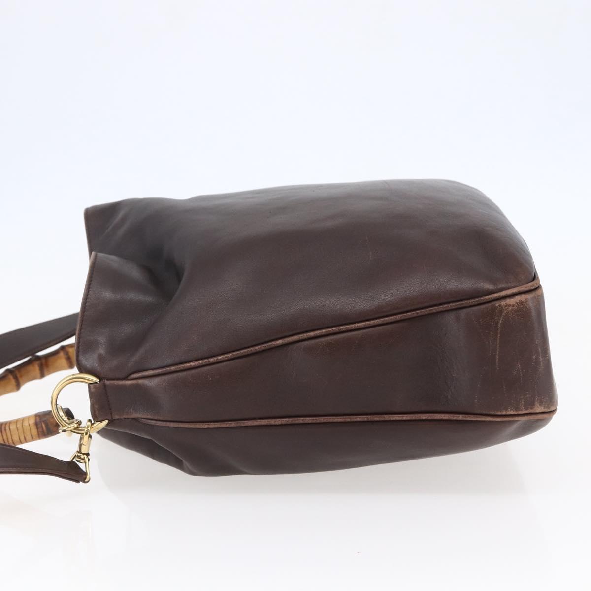 GUCCI Bamboo Shoulder Bag Leather 2way Brown Gold Auth th6404