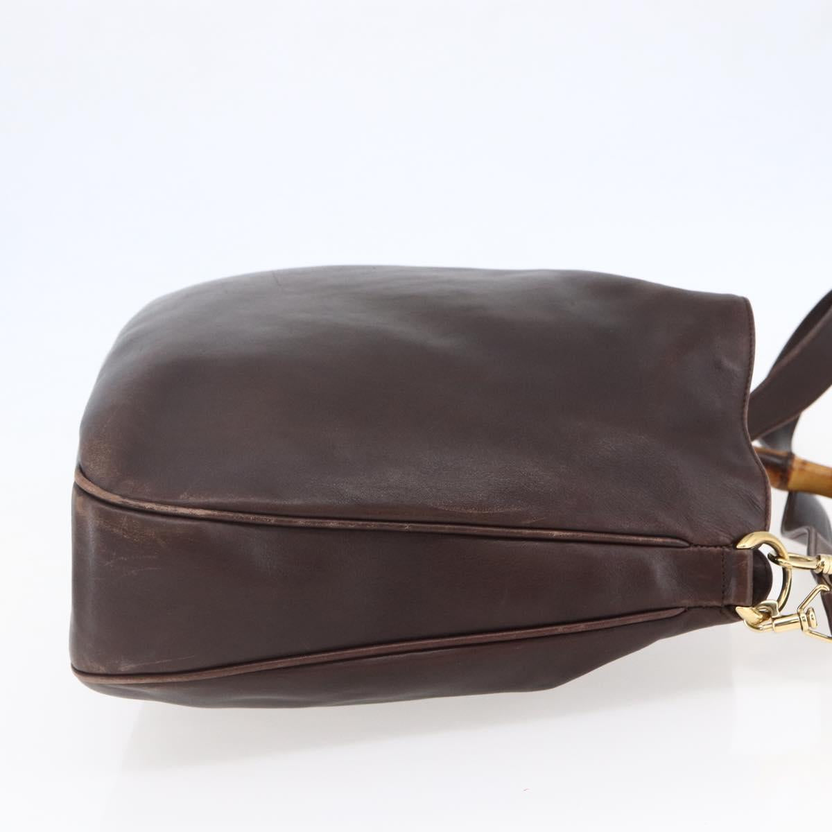GUCCI Bamboo Shoulder Bag Leather 2way Brown Gold Auth th6404