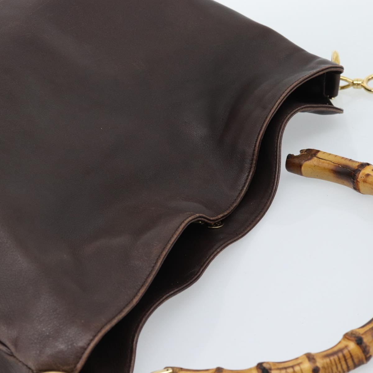 GUCCI Bamboo Shoulder Bag Leather 2way Brown Gold Auth th6404