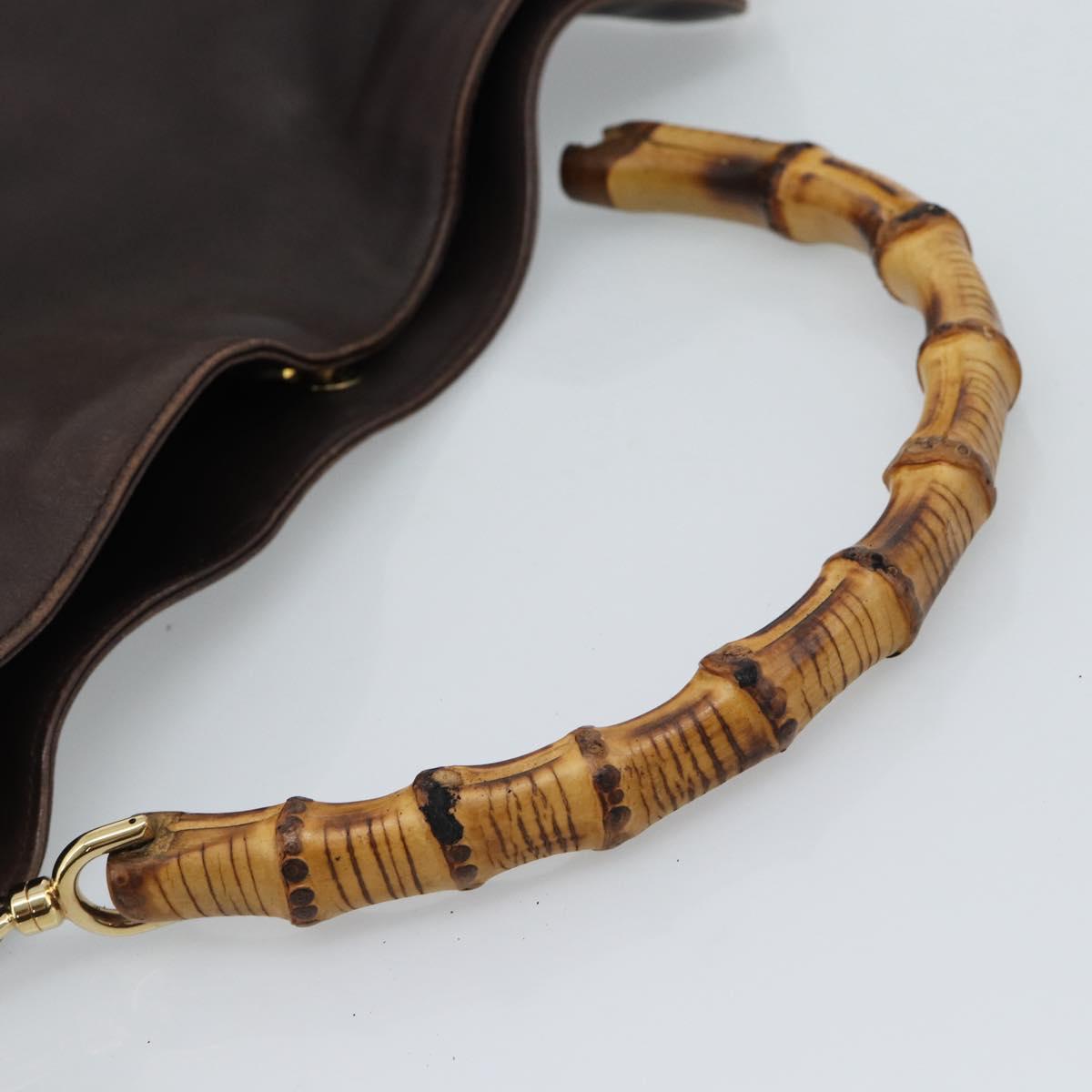 GUCCI Bamboo Shoulder Bag Leather 2way Brown Gold Auth th6404