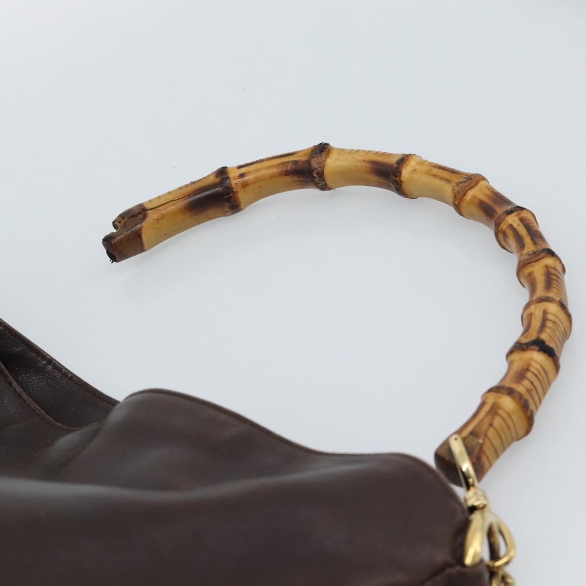 GUCCI Bamboo Shoulder Bag Leather 2way Brown Gold Auth th6404