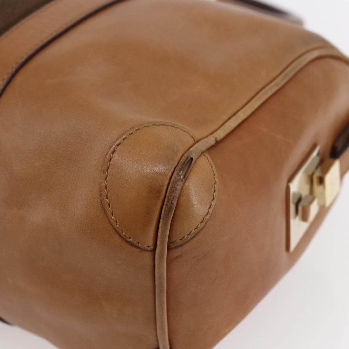 GUCCI Sherry Line Boston Bag Leather Beige Yellow Auth th6406