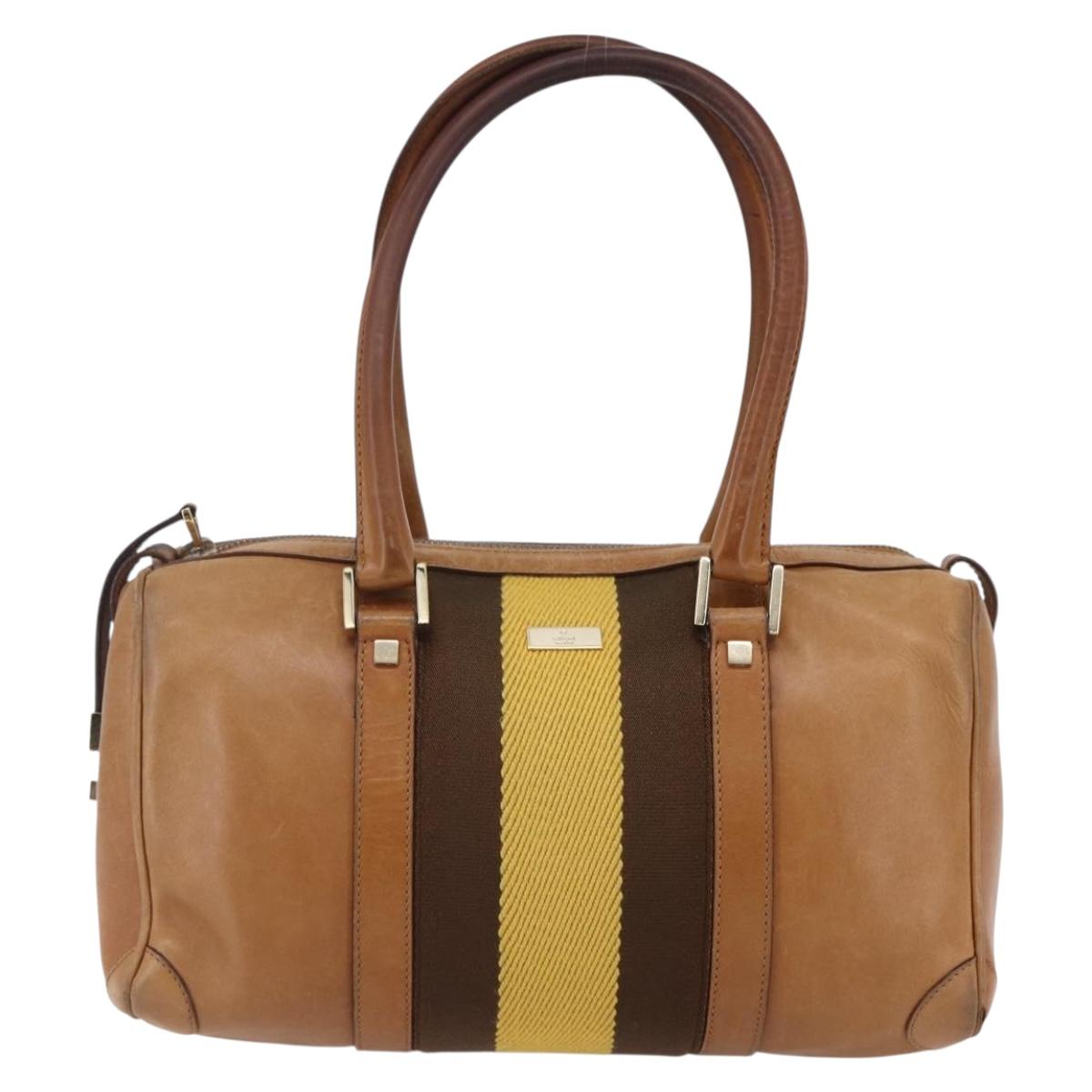 GUCCI Sherry Line Boston Bag Leather Beige Yellow Auth th6406