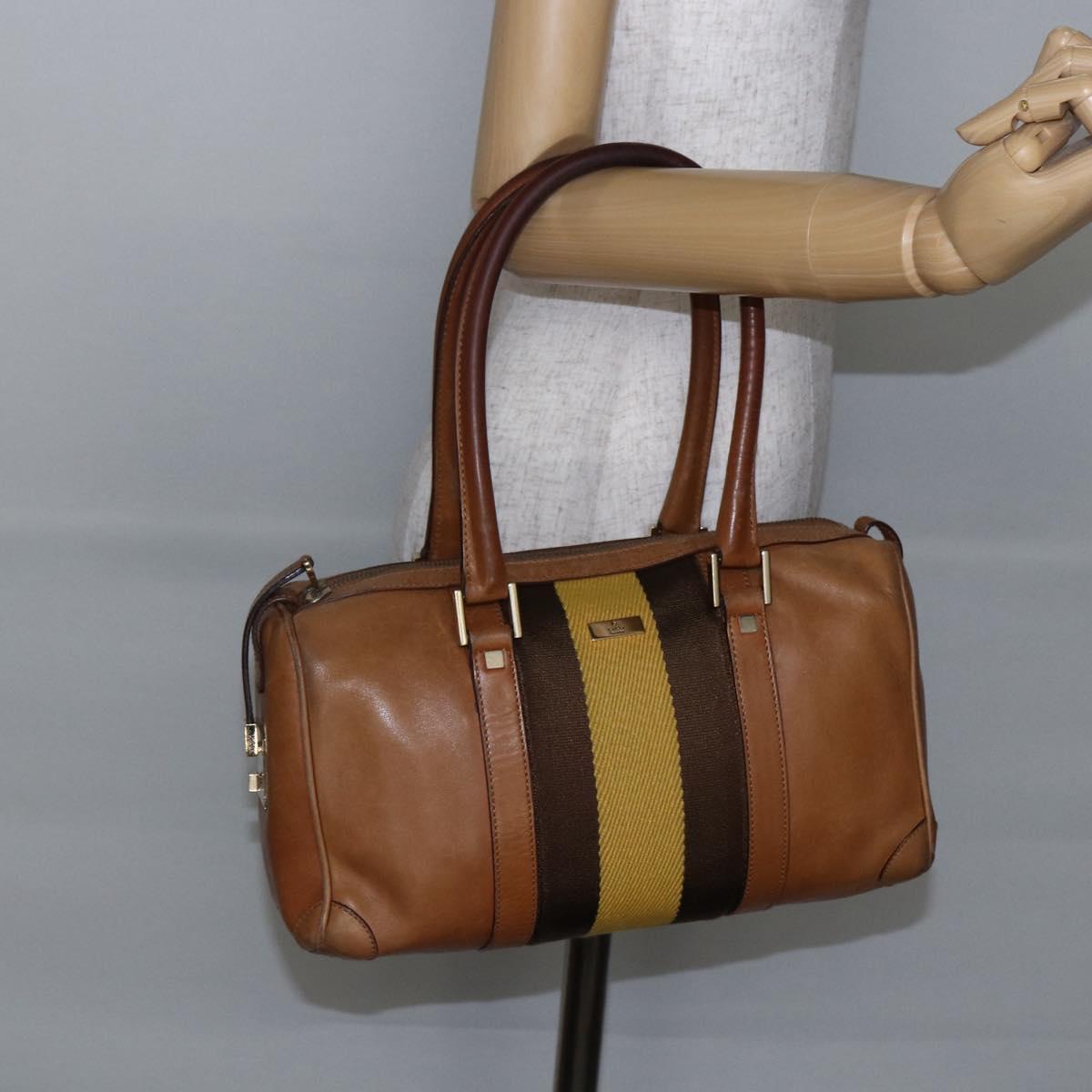 GUCCI Sherry Line Boston Bag Leather Beige Yellow Auth th6406