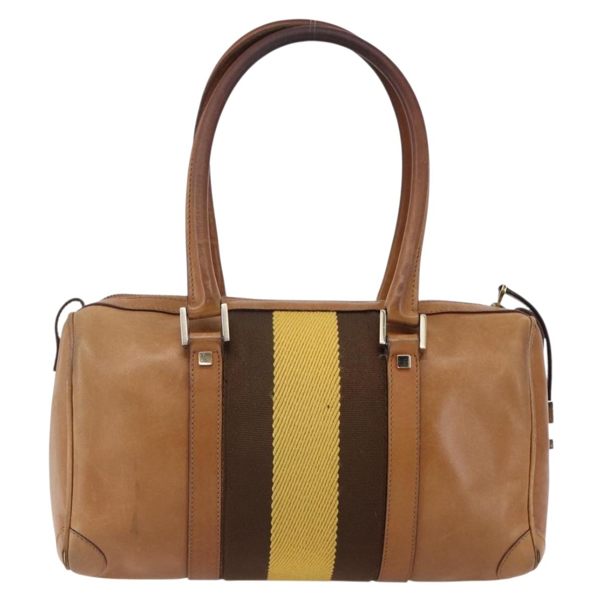 GUCCI Sherry Line Boston Bag Leather Beige Yellow Auth th6406