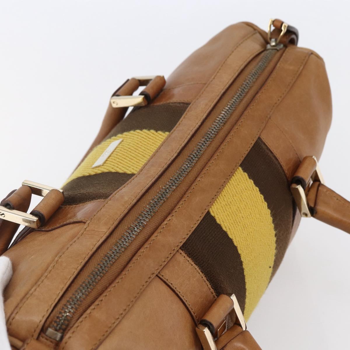 GUCCI Sherry Line Boston Bag Leather Beige Yellow Auth th6406