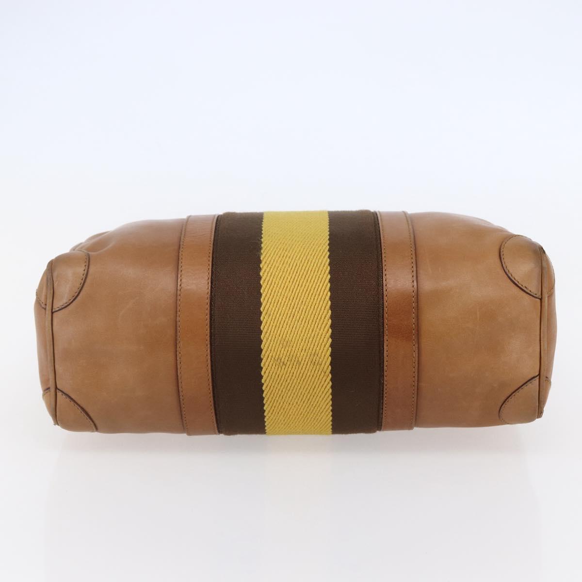 GUCCI Sherry Line Boston Bag Leather Beige Yellow Auth th6406