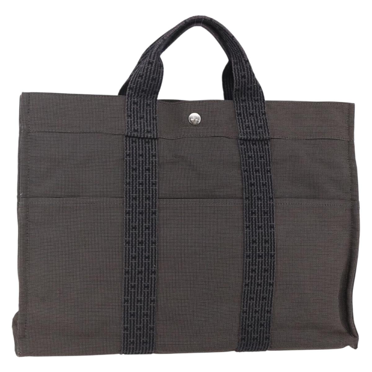 HERMES Her Line MM Hand Bag Canvas Gray Auth th6408