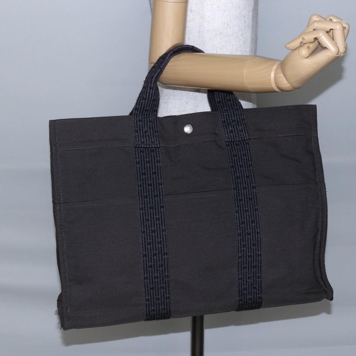 HERMES Her Line MM Hand Bag Canvas Gray Auth th6408