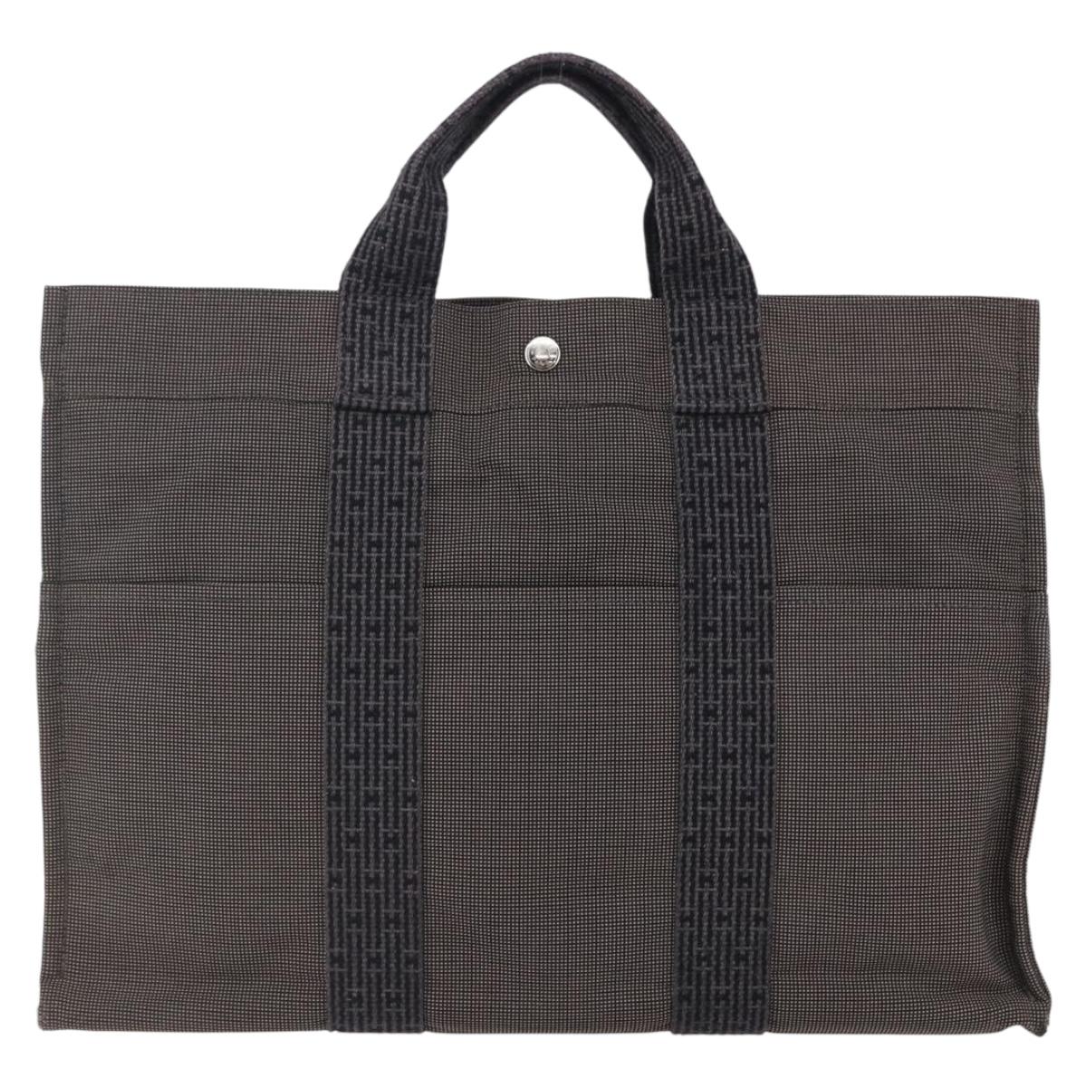 HERMES Her Line MM Hand Bag Canvas Gray Auth th6408