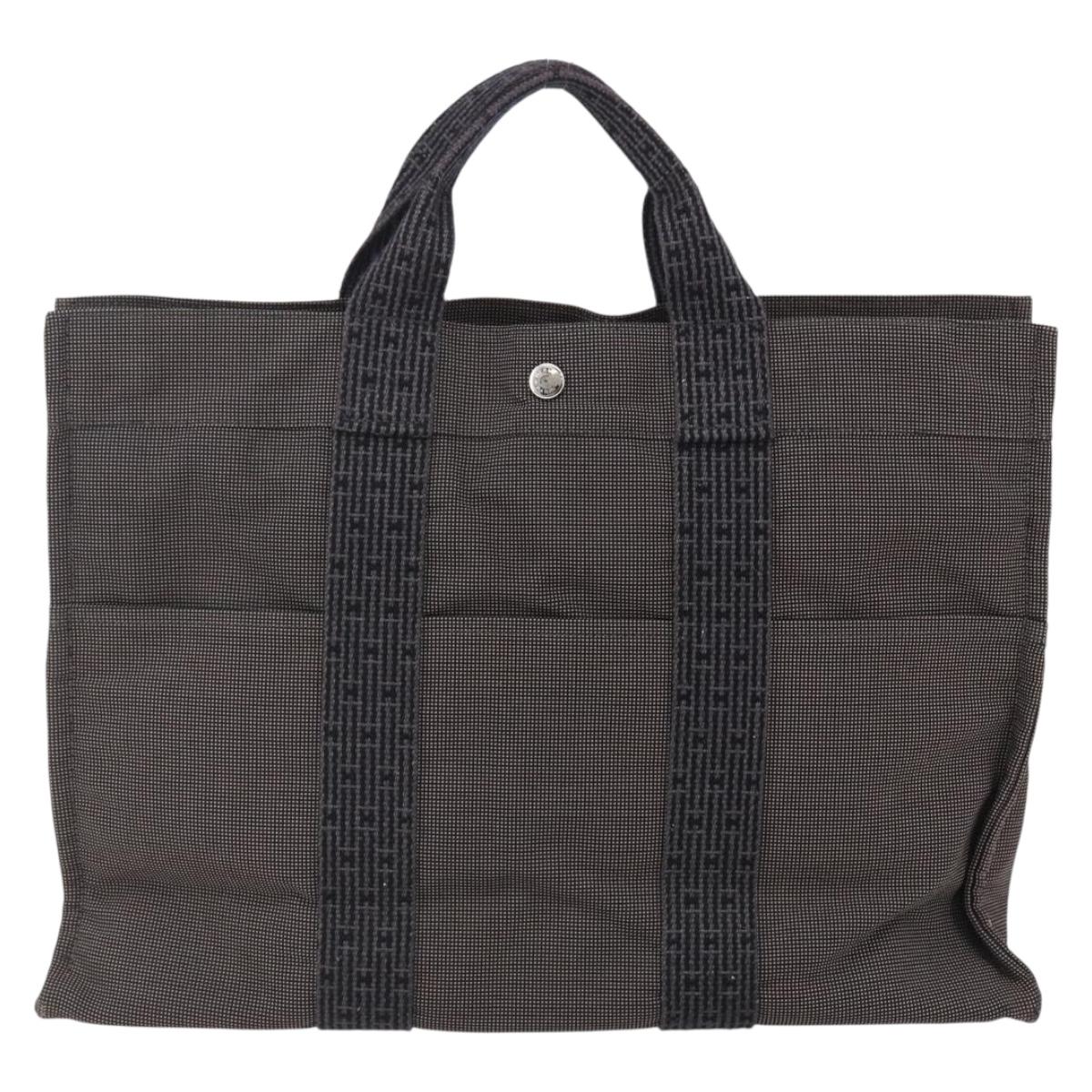 HERMES Her Line MM Hand Bag Canvas Gray Auth th6408