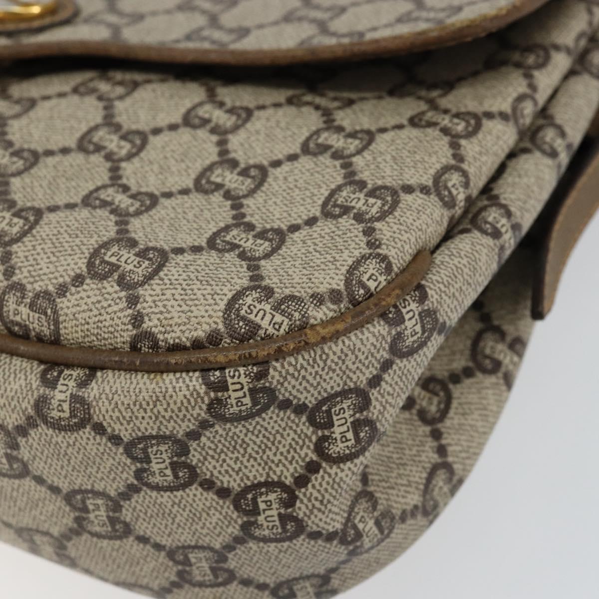 GUCCI GG PLUS Canvas Shoulder Bag PVC Leather Beige Auth th6415