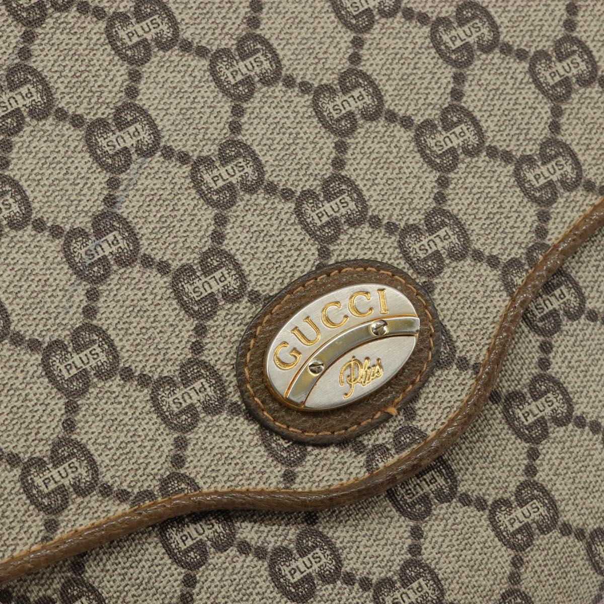 GUCCI GG PLUS Canvas Shoulder Bag PVC Leather Beige Auth th6415