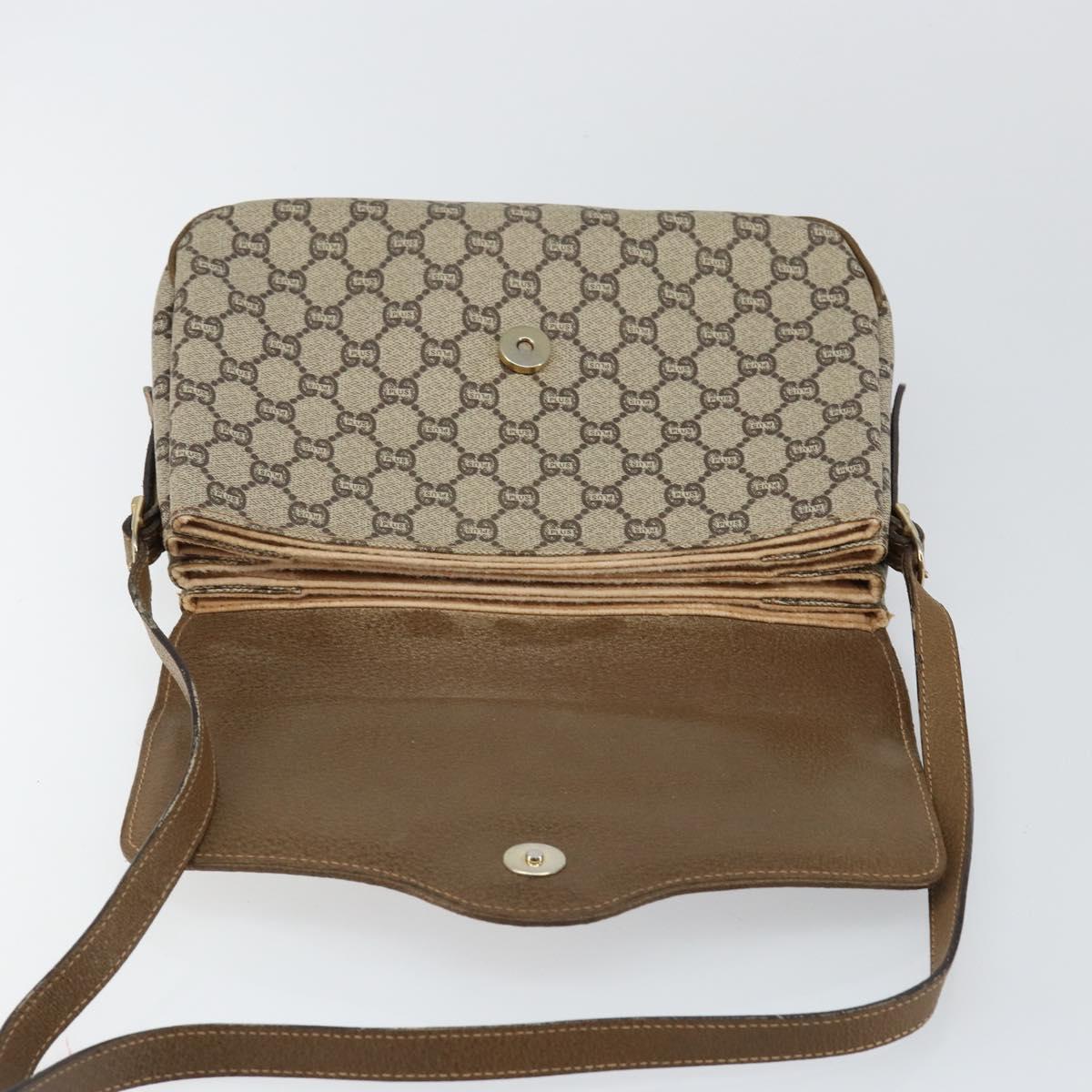GUCCI GG PLUS Canvas Shoulder Bag PVC Leather Beige Auth th6415