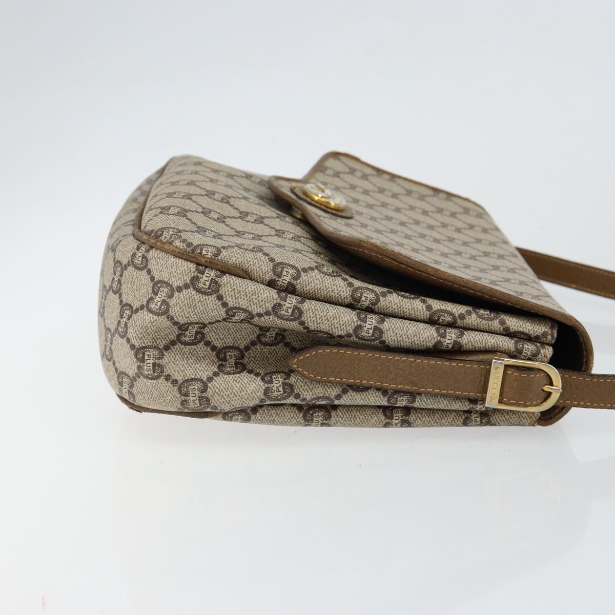 GUCCI GG PLUS Canvas Shoulder Bag PVC Leather Beige Auth th6415