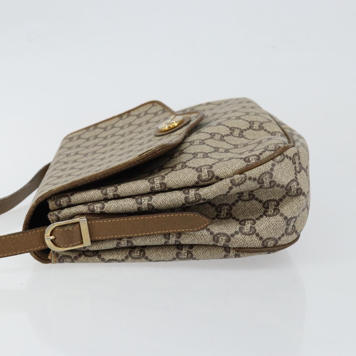 GUCCI GG PLUS Canvas Shoulder Bag PVC Leather Beige Auth th6415