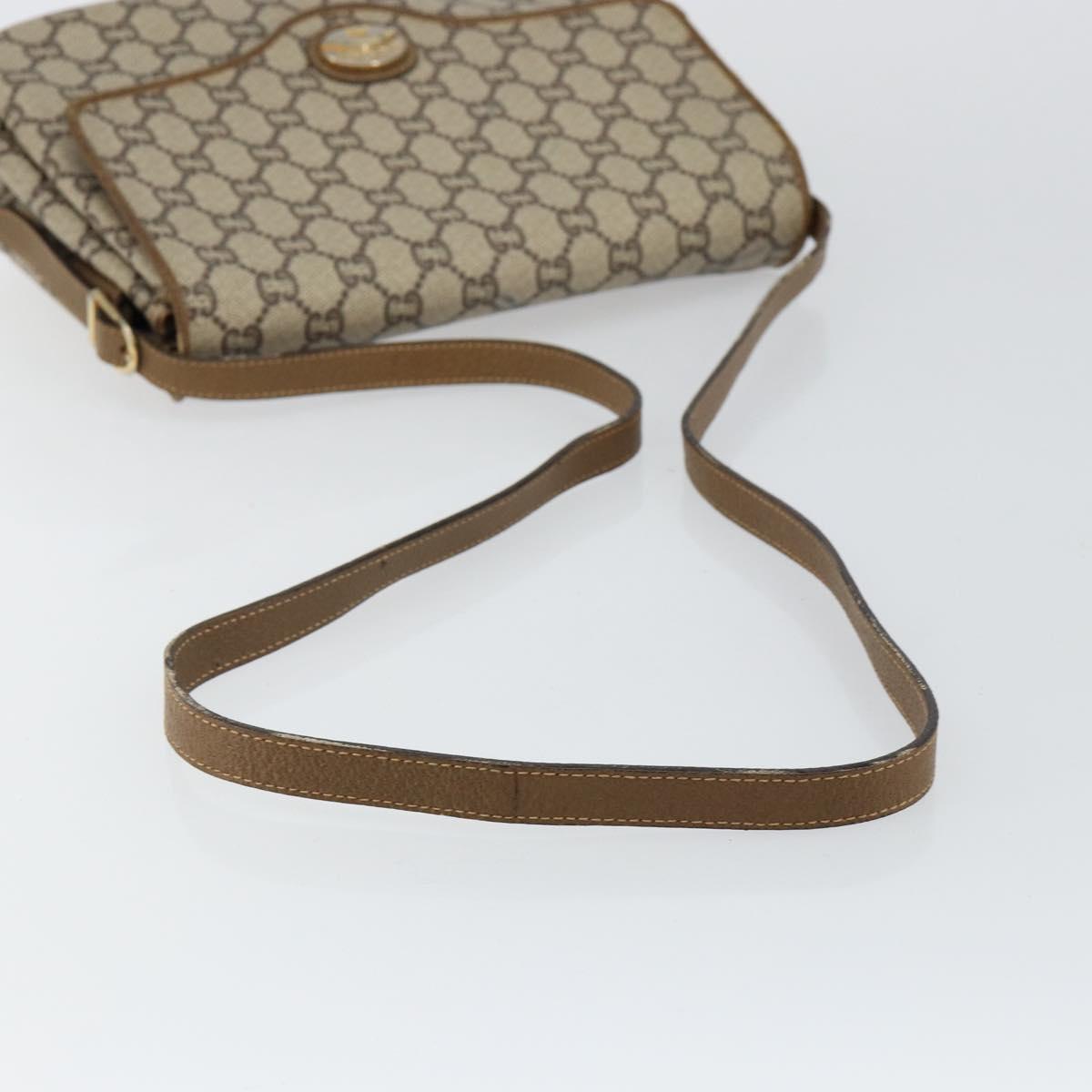 GUCCI GG PLUS Canvas Shoulder Bag PVC Leather Beige Auth th6415