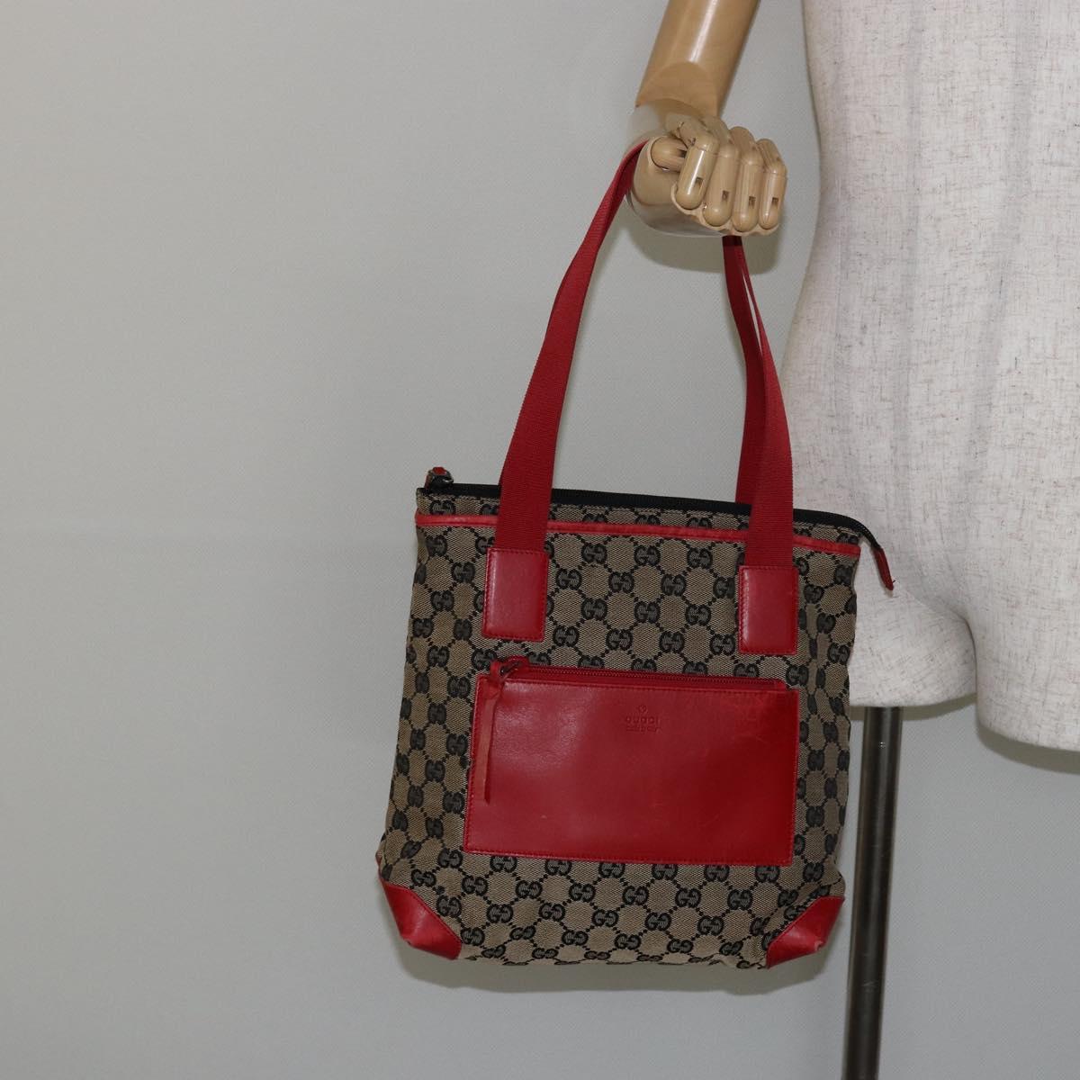 GUCCI GG Canvas Tote Bag Navy Red Auth th6417