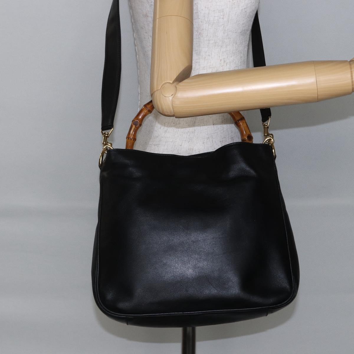 GUCCI Bamboo Shoulder Bag Leather 2way Black Auth th6418