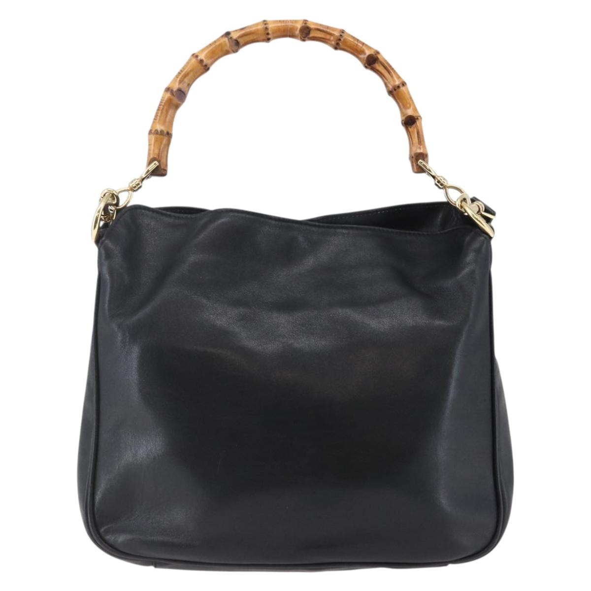 GUCCI Bamboo Shoulder Bag Leather 2way Black Auth th6418