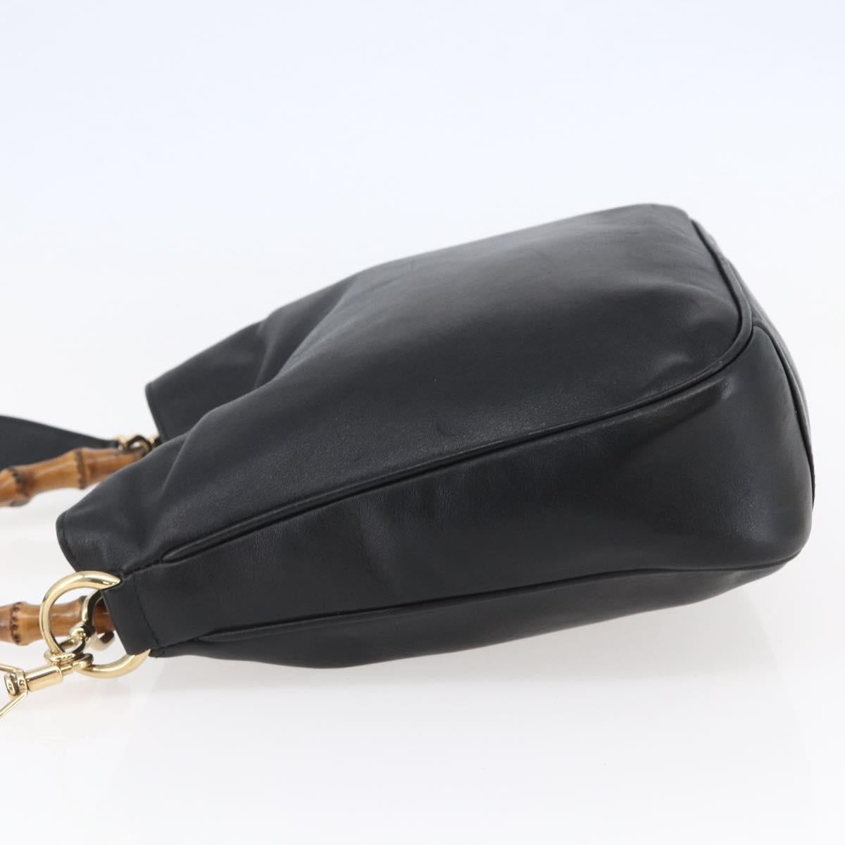 GUCCI Bamboo Shoulder Bag Leather 2way Black Auth th6418