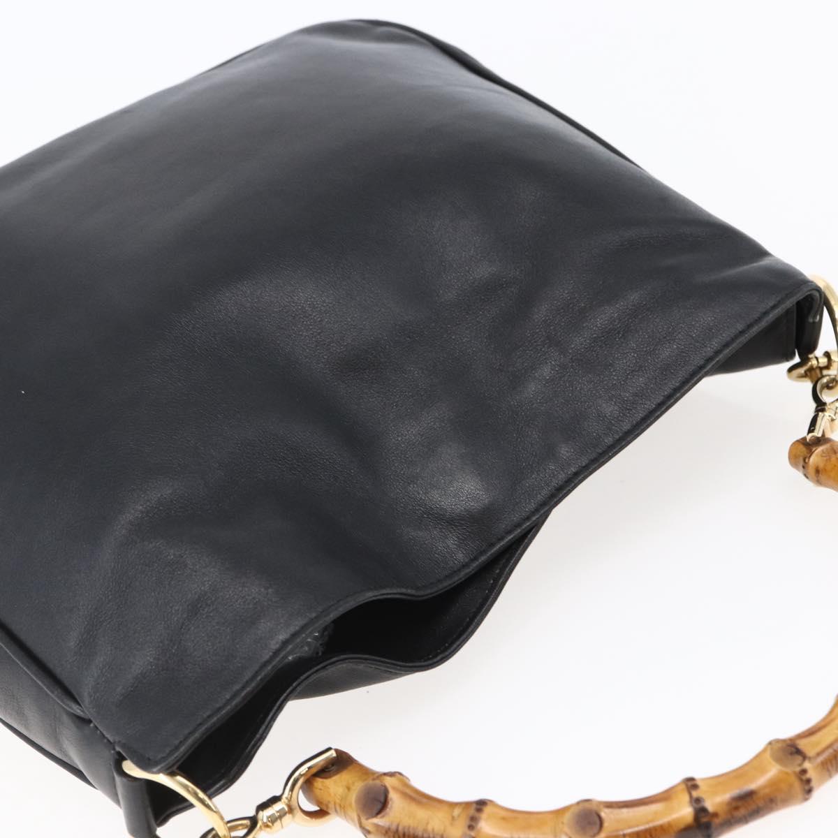GUCCI Bamboo Shoulder Bag Leather 2way Black Auth th6418