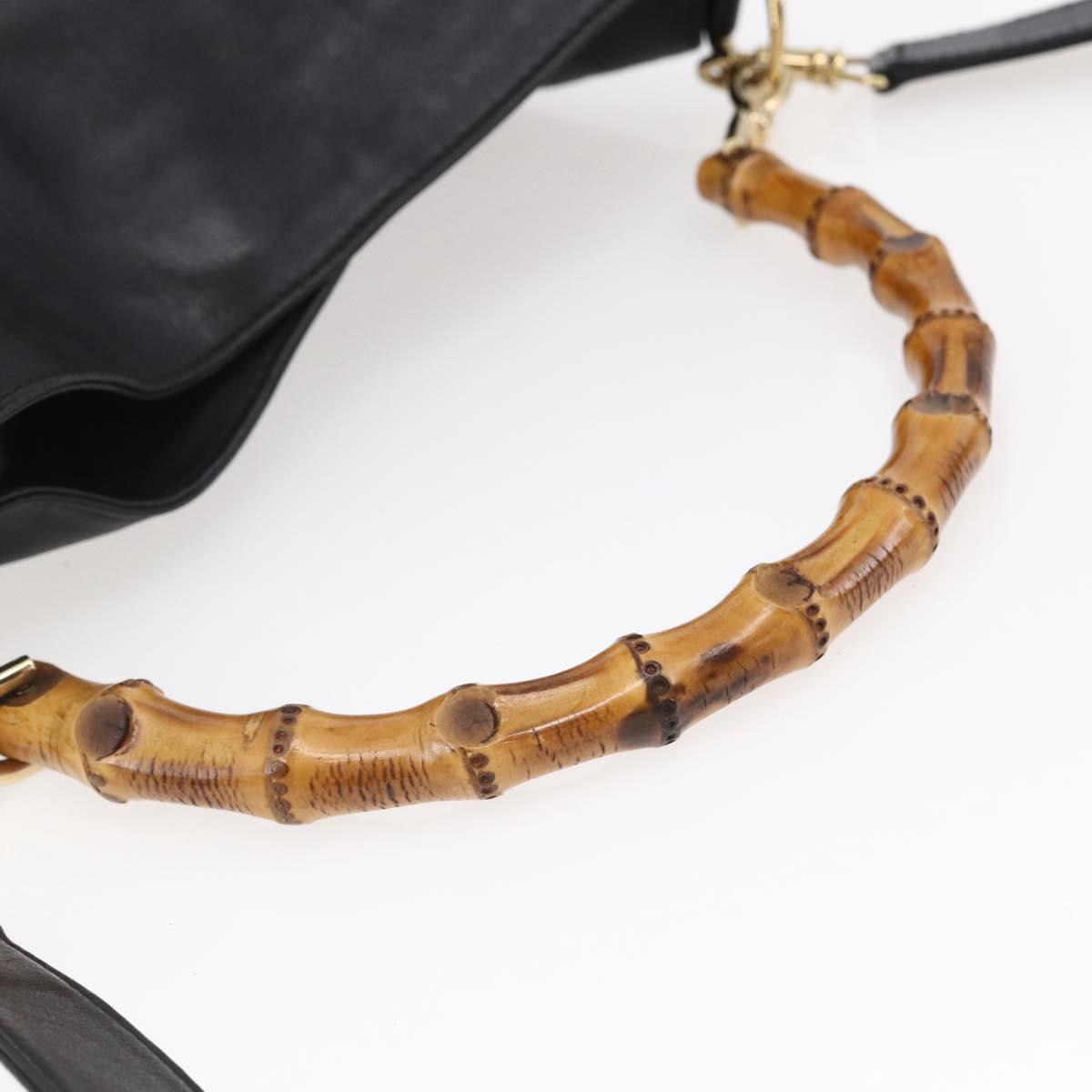 GUCCI Bamboo Shoulder Bag Leather 2way Black Auth th6418