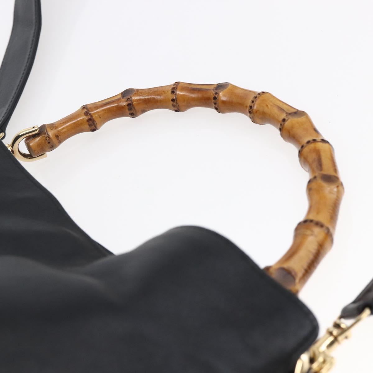 GUCCI Bamboo Shoulder Bag Leather 2way Black Auth th6418