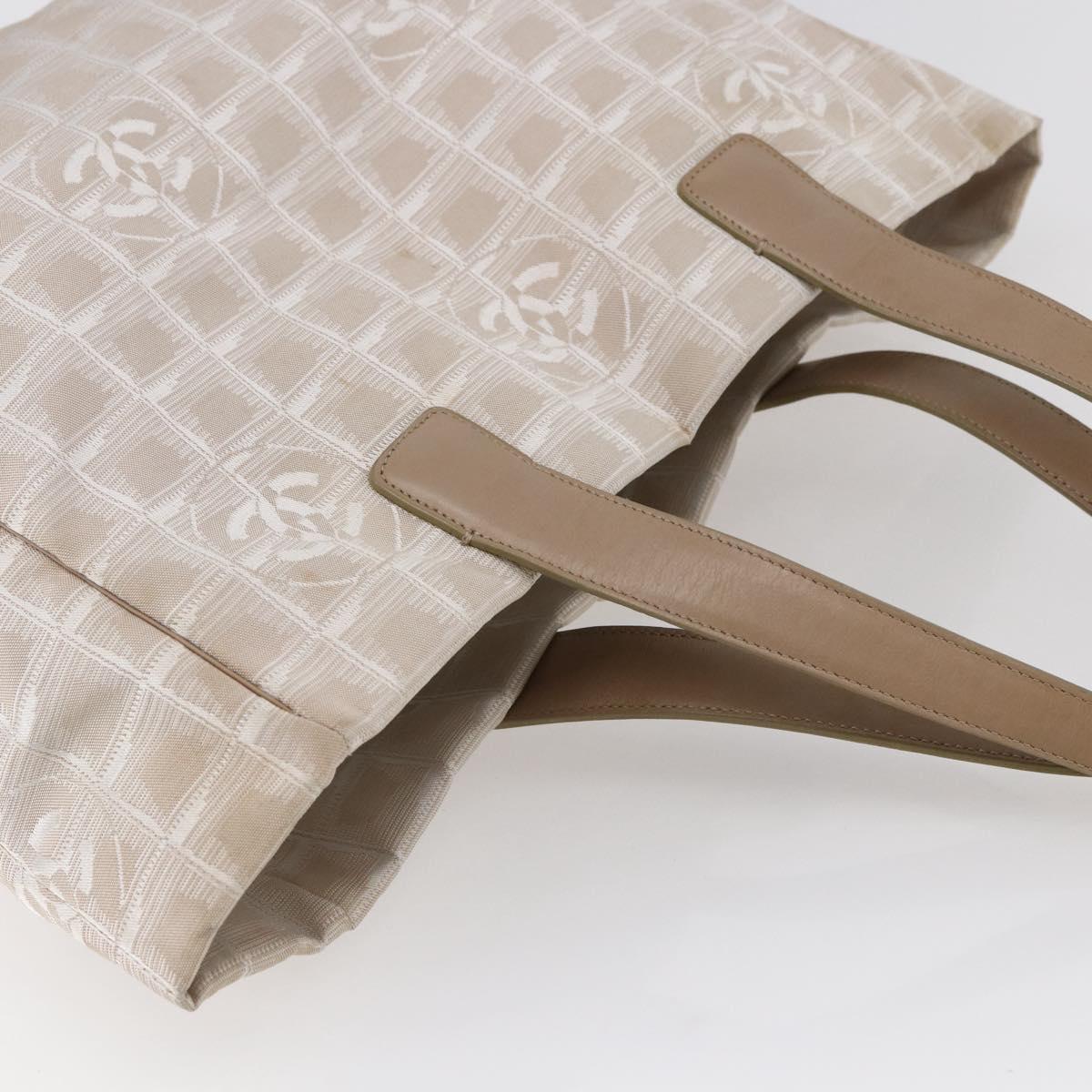CHANEL New travel line Tote Bag Nylon Beige CC Auth th6420