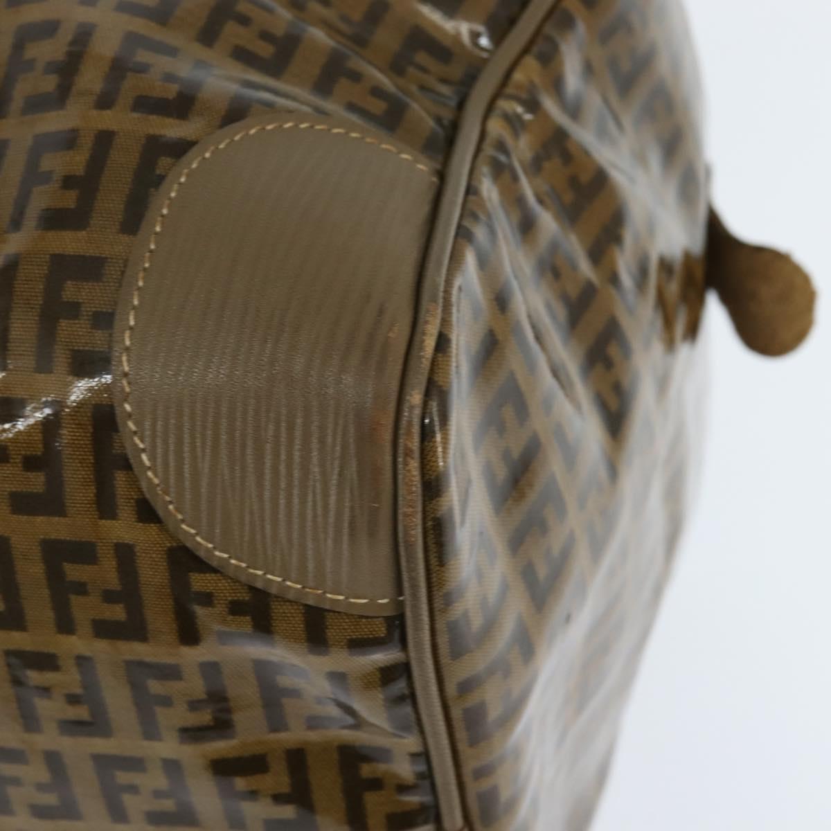 FENDI Zucchino Canvas Boston Bag Coated Canvas Vintage Brown Gold Auth th6422