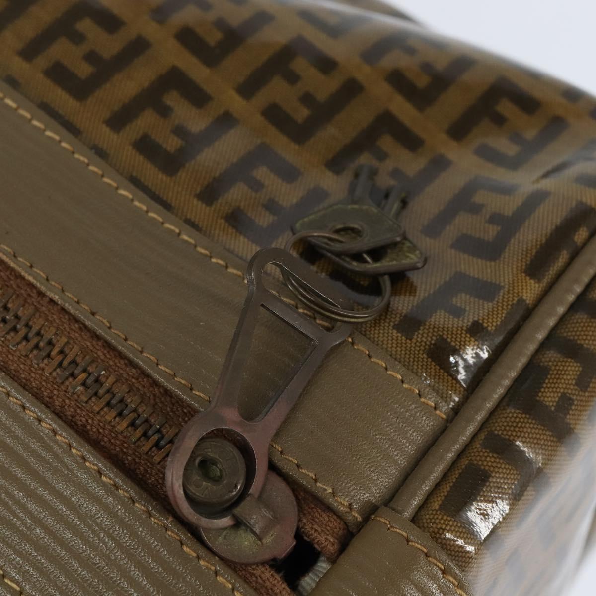 FENDI Zucchino Canvas Boston Bag Coated Canvas Vintage Brown Gold Auth th6422