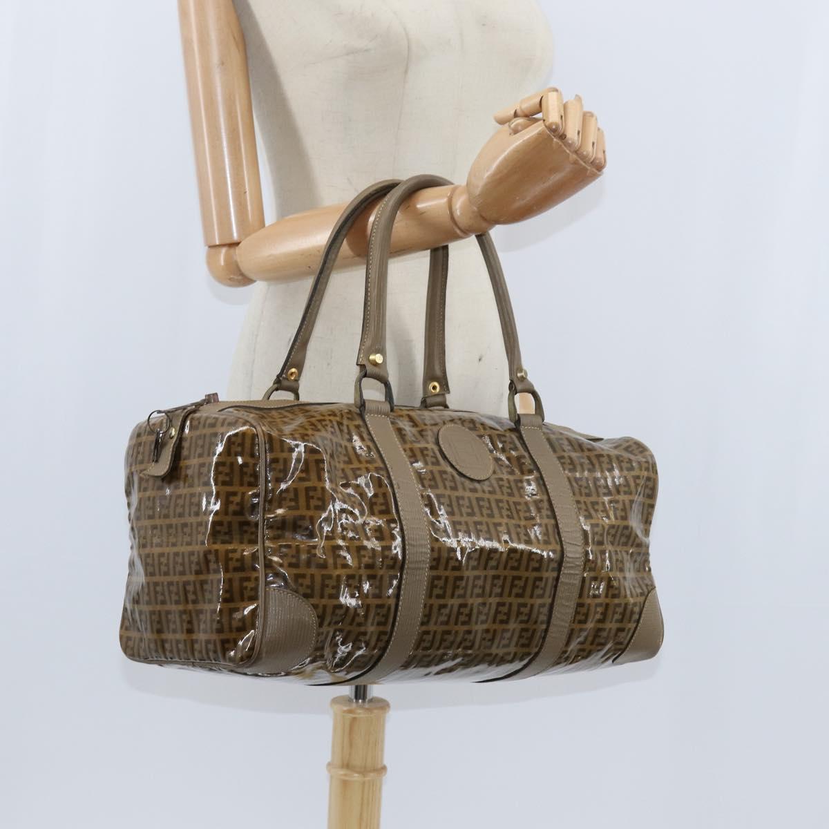 FENDI Zucchino Canvas Boston Bag Coated Canvas Vintage Brown Gold Auth th6422