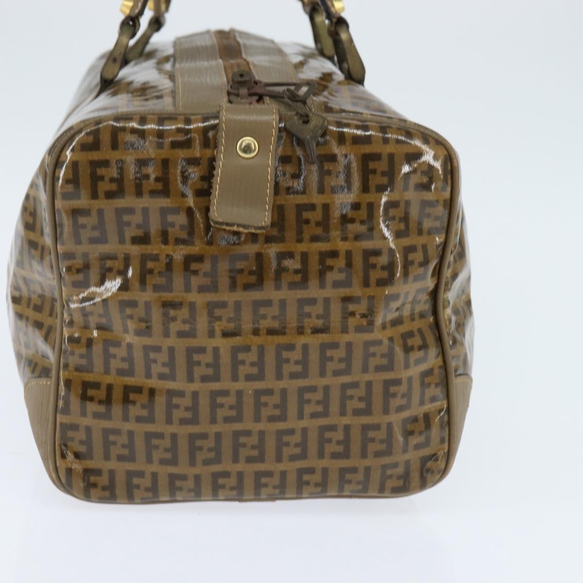 FENDI Zucchino Canvas Boston Bag Coated Canvas Vintage Brown Gold Auth th6422