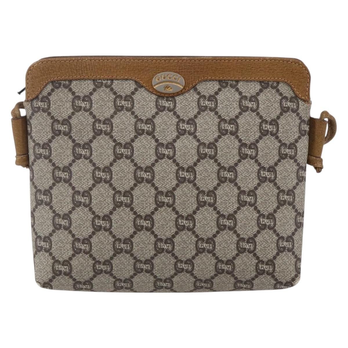 GUCCI GG Plus Supreme Shoulder Bag PVC Beige Gold Auth th6453