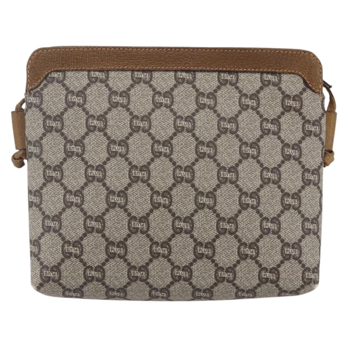 GUCCI GG Plus Supreme Shoulder Bag PVC Beige Gold Auth th6453