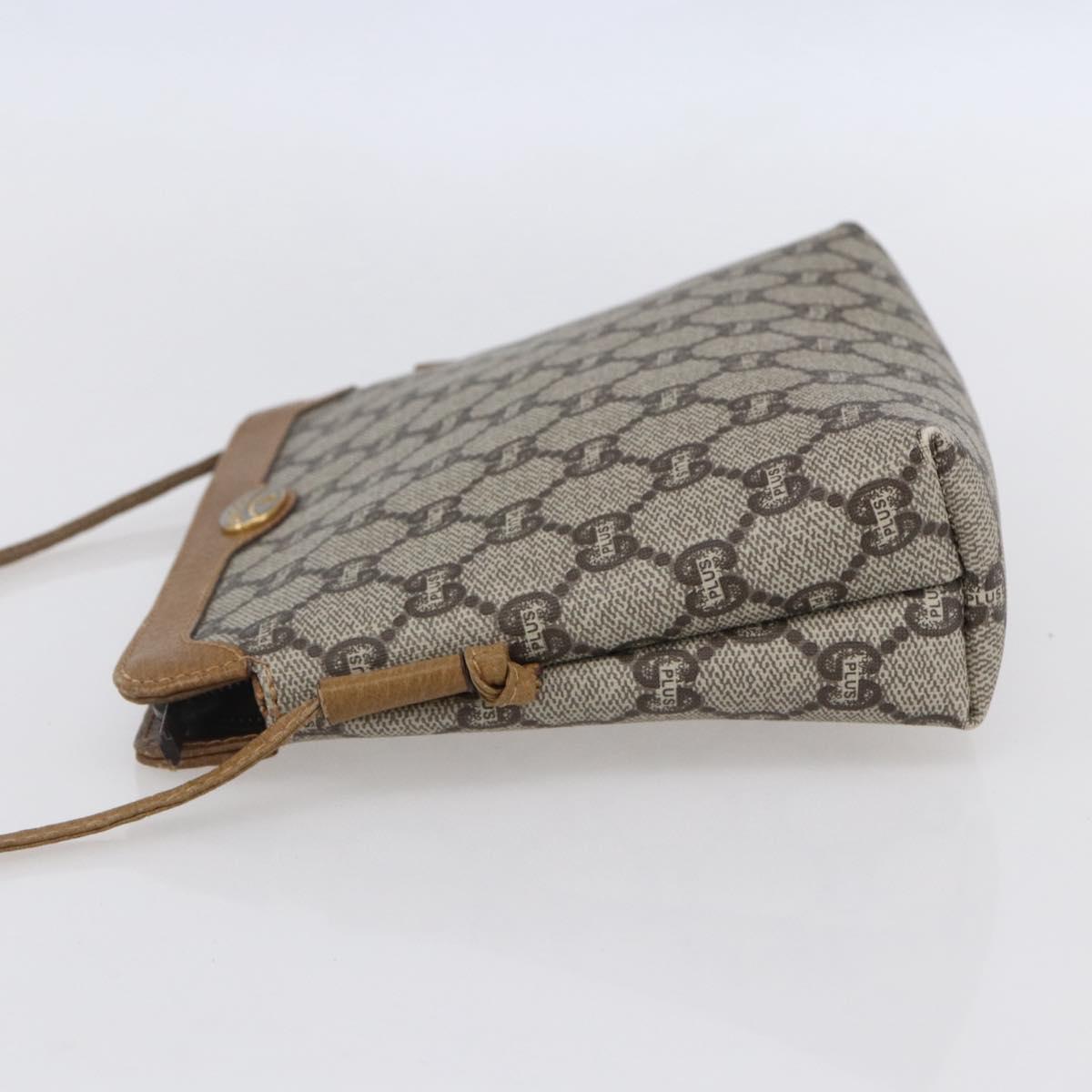 GUCCI GG Plus Supreme Shoulder Bag PVC Beige Gold Auth th6453