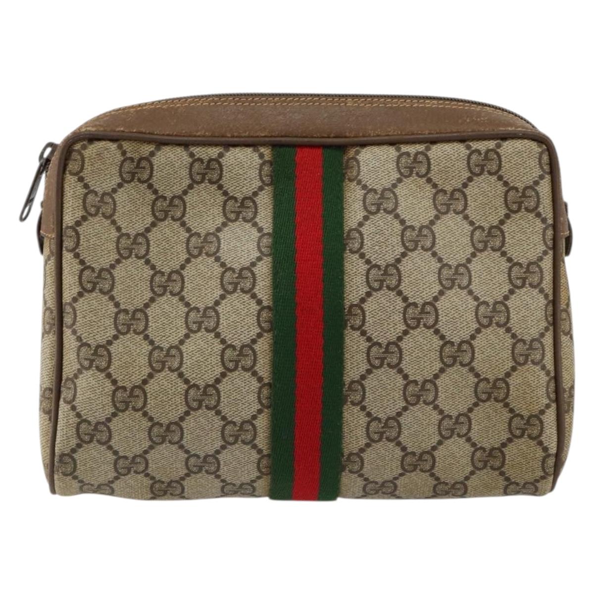 GUCCI GG Supreme Web Sherry Line Clutch Bag PVC Beige Gold 89 01 012 Auth th6454