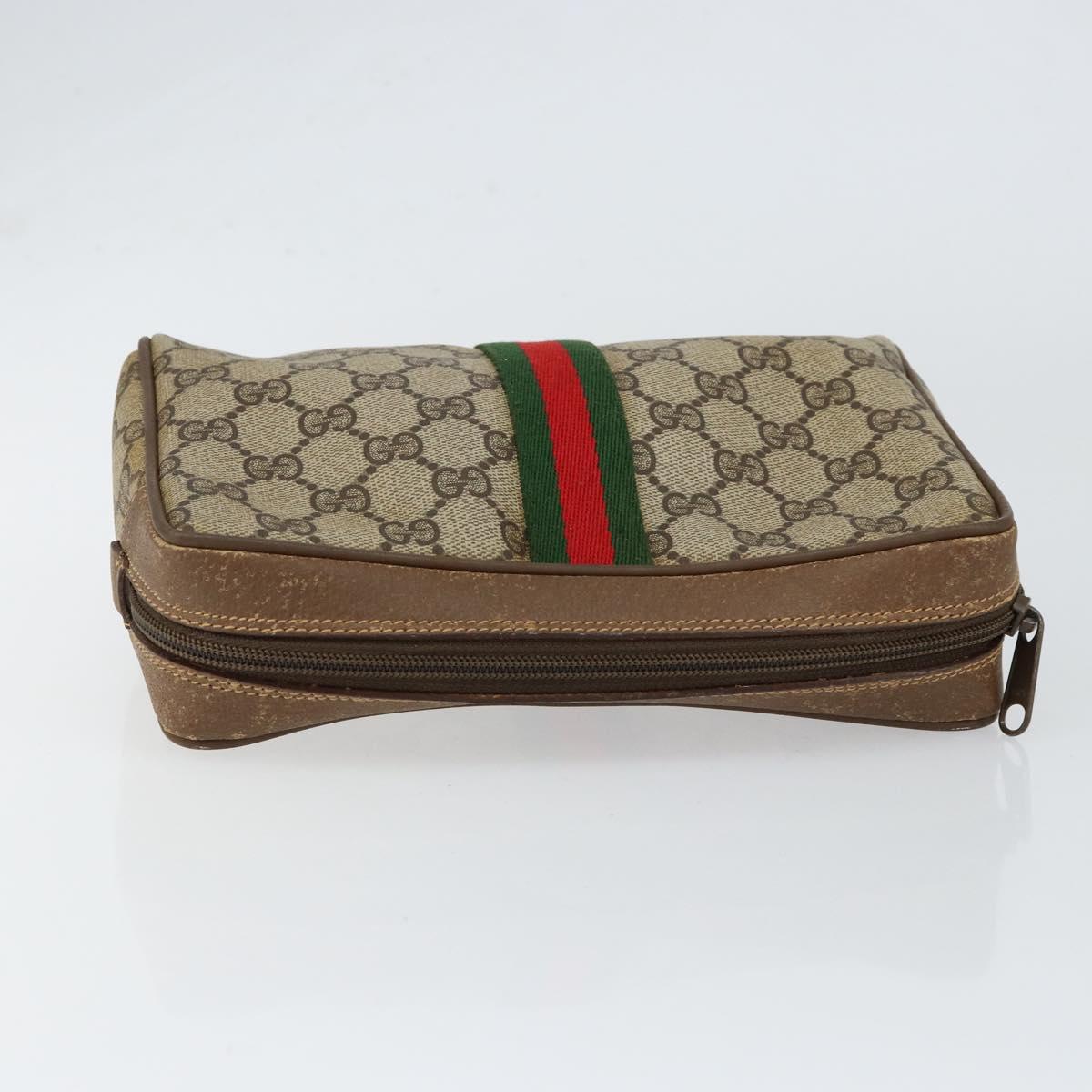 GUCCI GG Supreme Web Sherry Line Clutch Bag PVC Beige Gold 89 01 012 Auth th6454