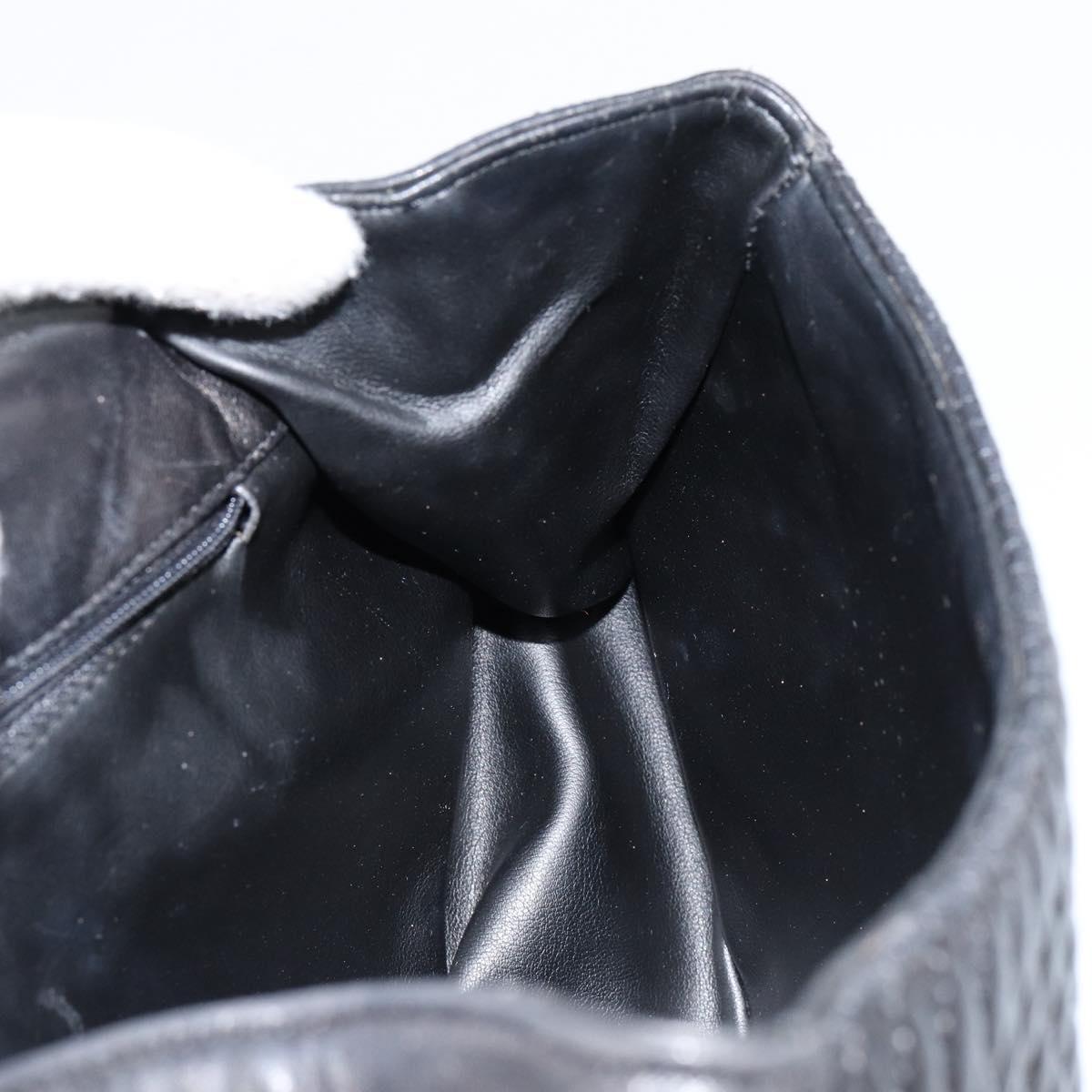 BALLY Quilted Hand Bag Leather Gold Black Auth th6456