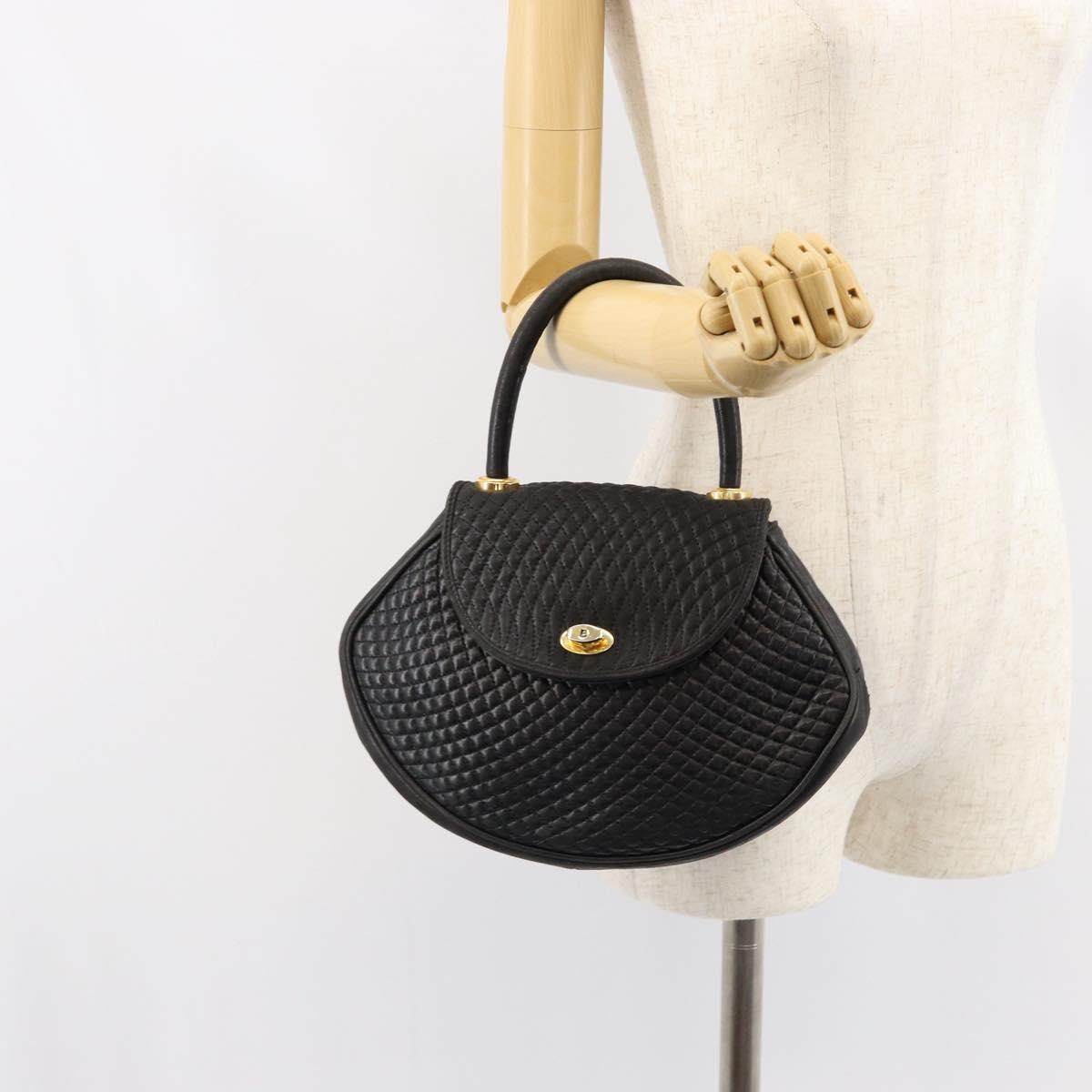 BALLY Quilted Hand Bag Leather Gold Black Auth th6456